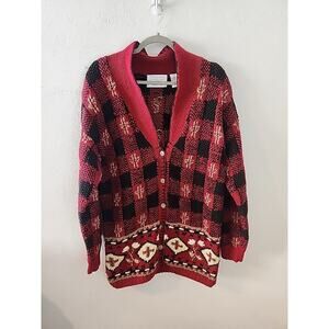 Portraits by Northern Isles hand Knit Checkered Soutwest Aztec Floral Sweater M